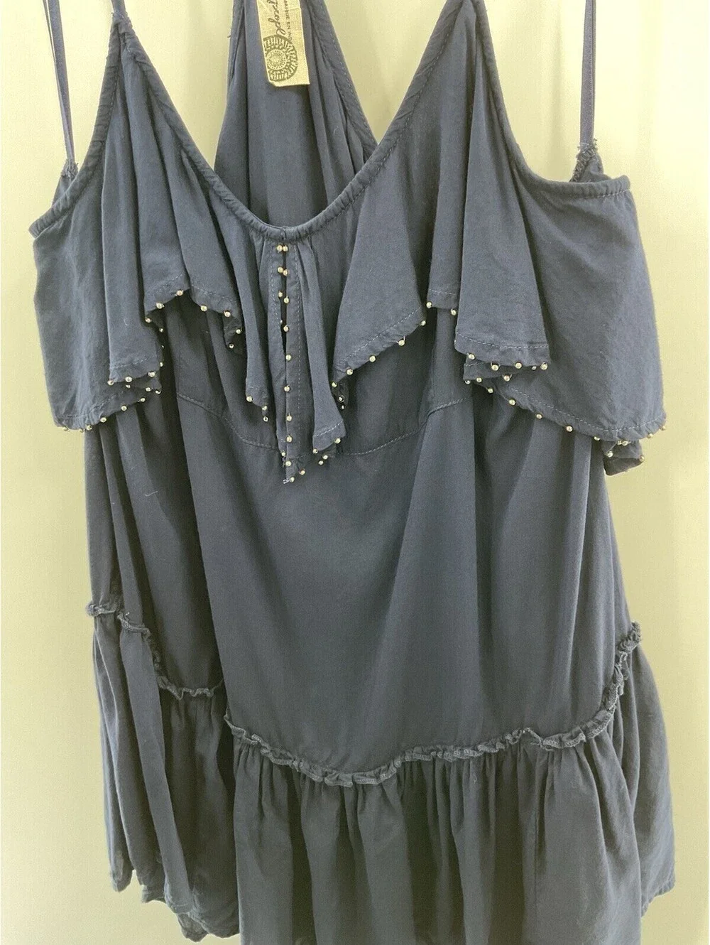 Free people women’s sleeveless blouse Ruffles Beaded (see measurements) 087